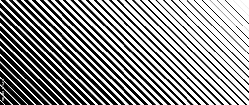 Poster Oblique line halftone gradation texture. Fade diagonal stripe gradient background. Slanted pattern backdrop. Black thin to thick stripe backdrop for overlay, print, cover, graphic design. Vector
