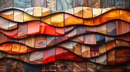 Colorful Wooden Waves Texture, Abstract Geometric Wood Art for Creative Interior Design