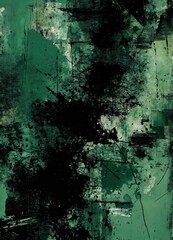 Abstract art, grunge style, dark green and black tones on canvas. Contemporary painting. Modern poster for wall decoration