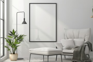 Scandinavian style living room with poster mockup created with generative ai