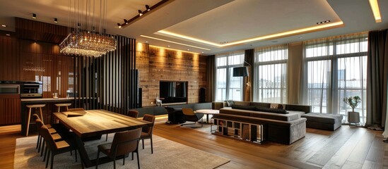 Obraz premium Contemporary apartment featuring decorative wall elements.