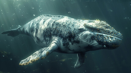 Gray Whale Tail Fin Breaches Ocean