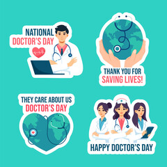 Doctors Day Label Flat Cartoon Hand Drawn Templates Background Illustration