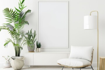 Scandinavian style living room with poster mockup created with generative ai