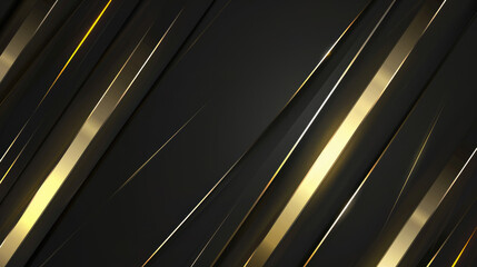 Obraz premium Luxury abstract black background with golden lines. Shiny gold geometric lines pattern. Elegant dark horizontal banner