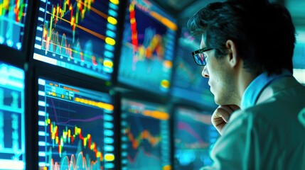 investor monitors stock performance on a computer screen, keeping a close eye on market movements for informed decision-making.