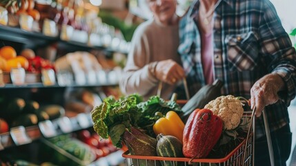 caregiver helping an elderly person with grocery shopping, ensuring access to nutritious food and essentials