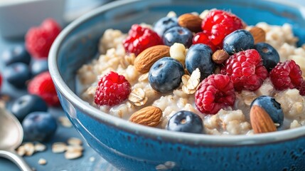 bowl of oatmeal topped with berries and nuts, highlighting the benefits of fiber-rich foods for heart health and digestion.