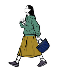 공부하러 카페로 향하는 여자_인물 목탄 드로잉 (여자)