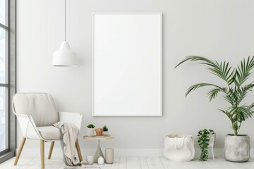 Scandinavian style living room with poster mockup created with generative ai