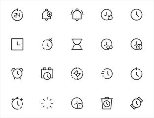 Clock icons. Set of clock icons. Clock icons pack. Simple line style clock icons.