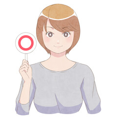 まるパネルを持つ女性/女性のイラスト素材/透過PNG