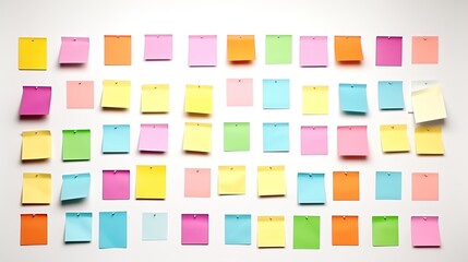 Colorful blank sticky notes stuck on a white board. - obrazy, fototapety, plakaty