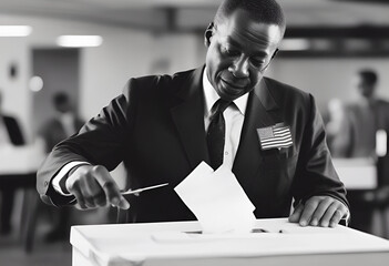 African American voter representing right to vote as he drops ballot 