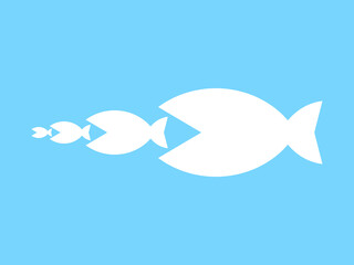 ミニマル魚食物連鎖イメージ：白 - obrazy, fototapety, plakaty