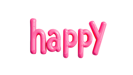 The word "Happy" in pink glossy 3D font, inflated 3D letters, positive message for happy events and new year