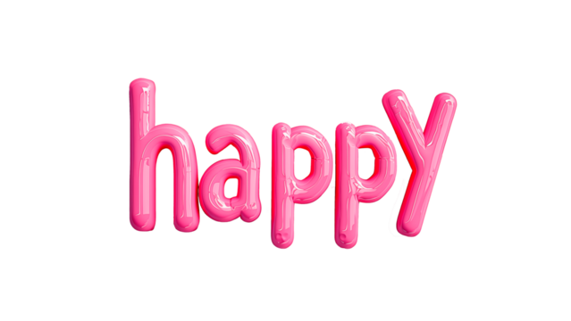 The word "Happy" in pink glossy 3D font, inflated 3D letters, positive message for happy events and new year