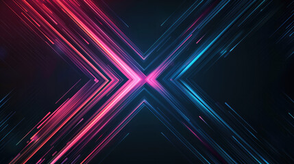 Abstract dark futuristic technology banner background. Glowing pink and blue arrow lines graphic design. Modern geometric lines pattern
