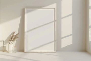Scandinavian style living room with poster mockup created with generative ai