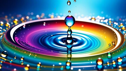 Naklejka na ściany i meble Water drops on a colorful rainbow background. 3d render illustration.