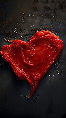 Beautiful presentation of Marinara sauce smeared in a heart shape, hyperrealistic food photography