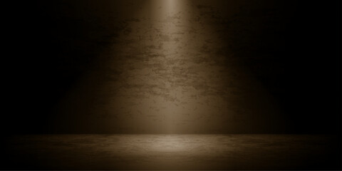 Product showcase with warm spotlight. Black studio room background. Use as montage for product display