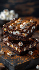 Beautiful presentation of Marshmallow Brownies, hyperrealistic food photography