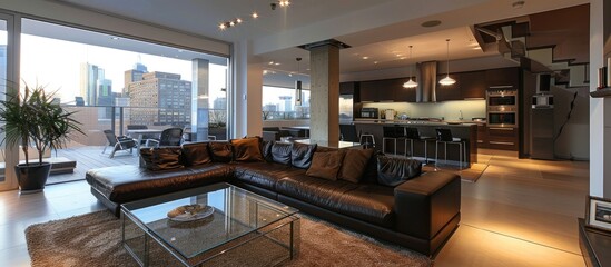 Obraz premium Designer living room with kitchen interior