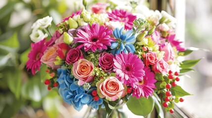 Obraz na płótnie Canvas Celebrate Mother s Day with a stunning and vibrant bouquet of colorful flowers for your mom