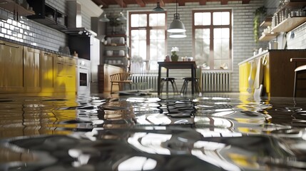 Home Floor Flooded, Showcasing Water Damage And Potential Issues
 - obrazy, fototapety, plakaty