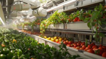 Robotic harvesters gently pick ripe fruits and vegetables, reducing labor costs and minimizing damage to the produce. - obrazy, fototapety, plakaty