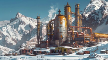 Fototapeta premium The factory exterior gleams under the sunlight, a beacon of productivity and progress in the industrial landscape.