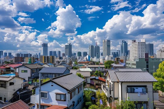 青空広がる街並み