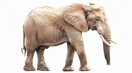 Obraz premium Adult elephant isolated on white, side view profile, concept: majestic wildlife portraiture. 