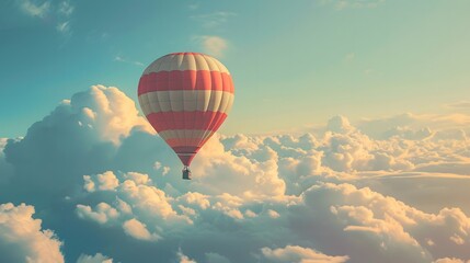 Colorful hot air balloon floating high in the sky