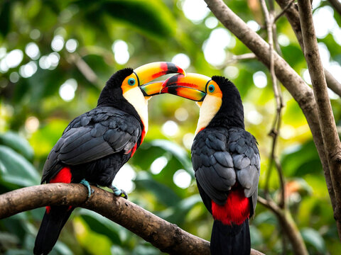 Beijos na Selva: Par de Tucanos Trocando Carinho no Dia dos Namorados