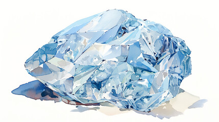 白背景に巨大なダイヤモンドの原石の水彩イラスト
