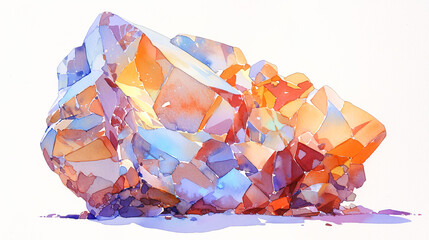 白背景に巨大なダイヤモンドの原石の水彩イラスト