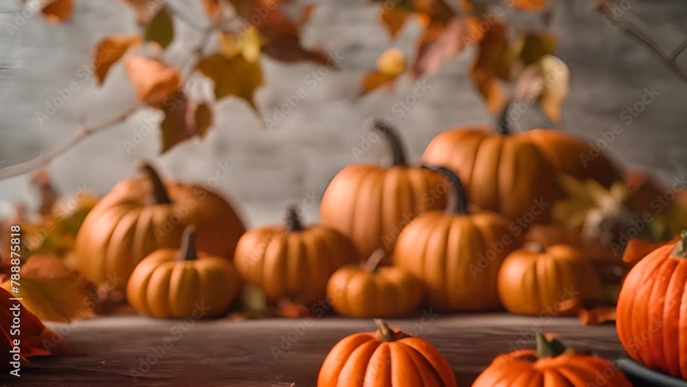 Poster group of pumpkins on table generative ai