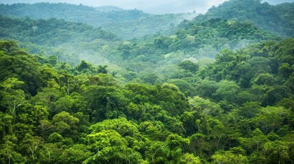 Fototapeta premium Lush green forests stretch as far as the eye can see, providing a haven for diverse wildlife.