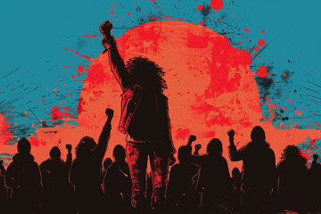 Protesting shouting while moving in a march