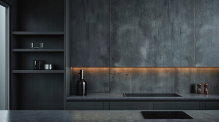 Electric cooker hums softly in the sleek, minimalist kitchen, casting a warm glow on the grey walls.