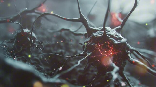 3d illustration of tumor cells in neurons
