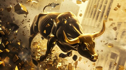 Charging Bull in Golden Light Symbolizing Financial Market Optimism Amidst Volatility