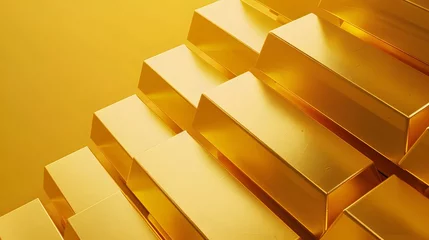 Foto op Aluminium Uniformly Stacked Gold Bars on a Seamless Golden Background © Panupong Ws
