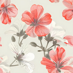  "Delicate Geranium Flowers Illustration, Soft Pastel Tones on Light Background"