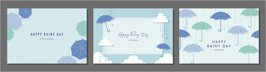 梅雨 傘 RAINY DAY 素材セット フレーム 背景 ベクターイラスト シンプル