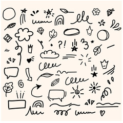 Set of doodle vector elements with illustration style doodle and line art