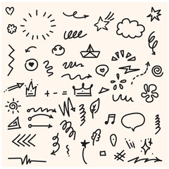Set of doodle vector elements with illustration style doodle and line art