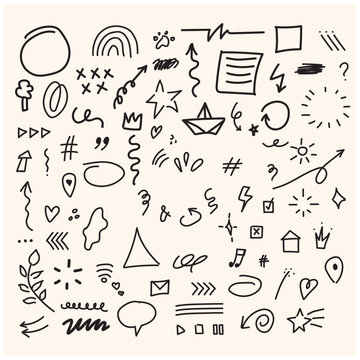 Set of doodle vector elements with illustration style doodle and line art